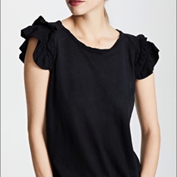 CURRENT/ELLIOT THE DOUBLE RUFFLE TEE BLACK NWT - Picture 3 of 7